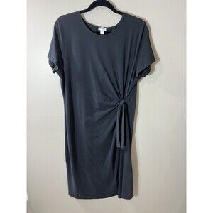 J Crew Short-Sleeve Knotted Midi Dress Womens XL Black Stretch